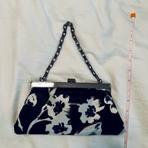 The Limited Floral Chain Clutch - Black and Blue flowers